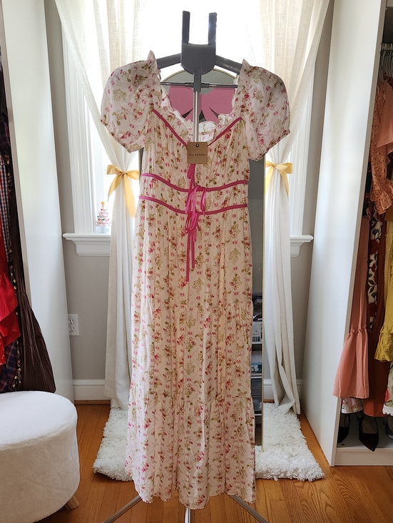 Blu Pepper Dresses & Skirts - White Floral Maxi Dress with Pink Trim